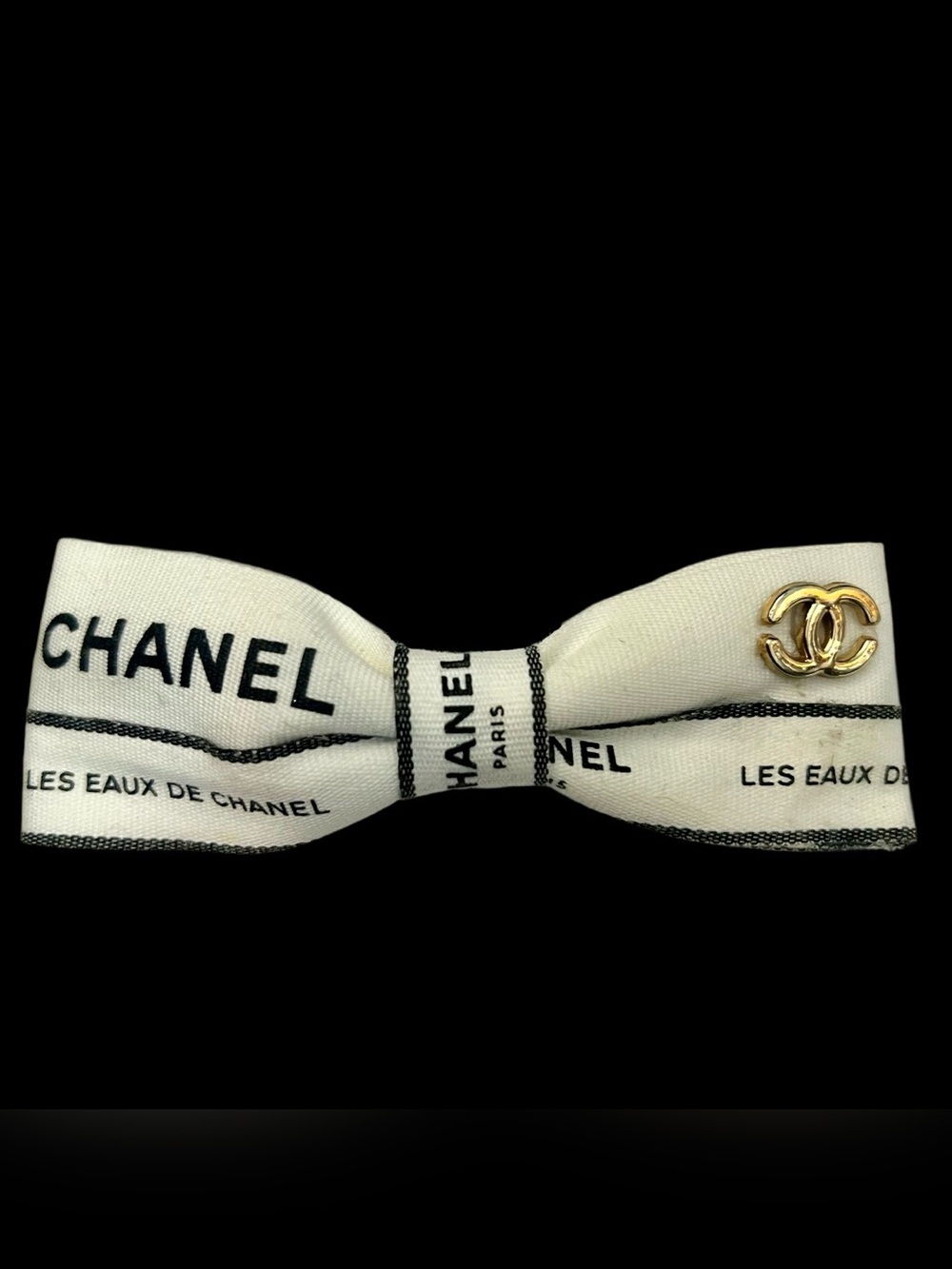 CHANEL White Ribbon with Black Logo 3 Yards - Picture 2 of 7